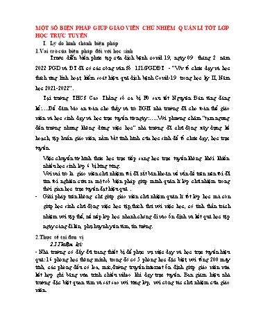 Sáng kiến kinh nghiệm Một số biện pháp giúp giáo viên chủ nhiệm quản lí tốt lớp học trực tuyến