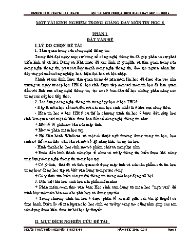 Sáng kiến Một vài kinh nghiệm trong giảng dạy môn Tin học 6