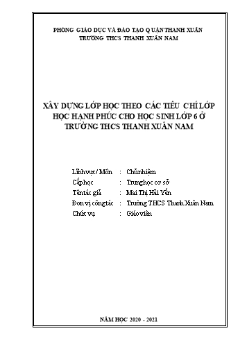 SKKN Xây dựng lớp học theo các tiêu chí lớp học hạnh phúc cho học sinh Lớp 6 ở trường THCS Thanh Xuân Nam