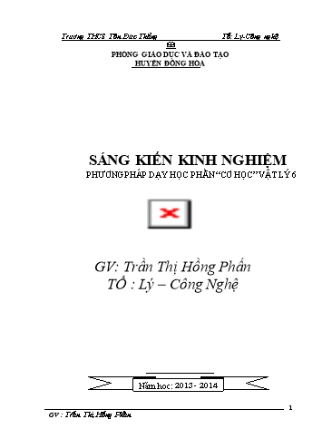 Sáng kiến kinh nghiệm Phương pháp dạy học phần Cơ học Vật lý 6