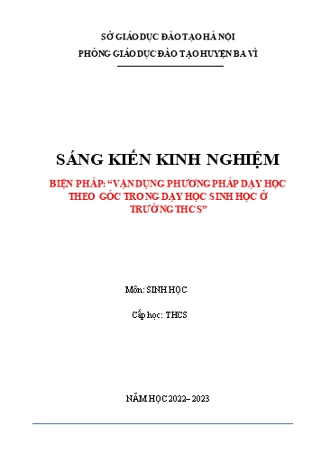 Báo cáo Biện pháp vận dụng phương pháp dạy học theo góc trong dạy học Sinh học ở trường THCS