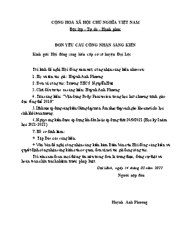 Báo cáo Sáng kiến Vận dụng Body Percusion trong học hát chương trình giáo dục tổng thể 2018