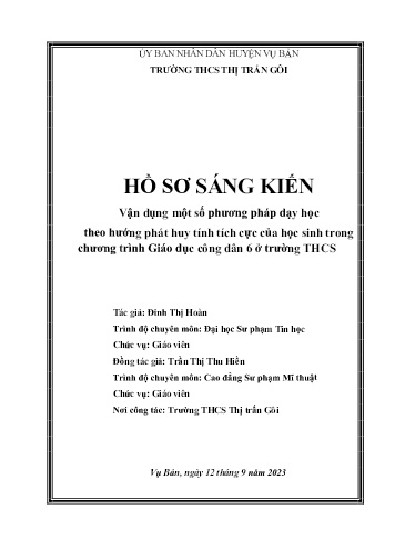 Báo cáo Sáng kiến Vận dụng một số phương pháp dạy học theo hướng phát huy tính tích cực của học sinh trong chương trình Giáo dục công dân 6 ở trường THCS