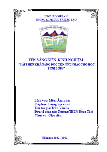 Sáng kiến kinh nghiệm Cải thiện khả năng đọc tên nốt nhạc cho học sinh Lớp 6