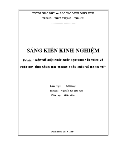 Sáng kiến kinh nghiệm Giúp học sinh yêu thích và phát huy tính sáng tạo trong phân môn Vẽ trang trí