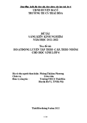 Sáng kiến kinh nghiệm Hoạt động luyện tập theo cặp, theo nhóm cho học sinh Lớp 6