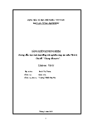 Sáng kiến kinh nghiệm Hướng dẫn học sinh hoạt động trải nghiệm sáng tạo môn Vật lí 6 Chủ đề Chưng cất nước