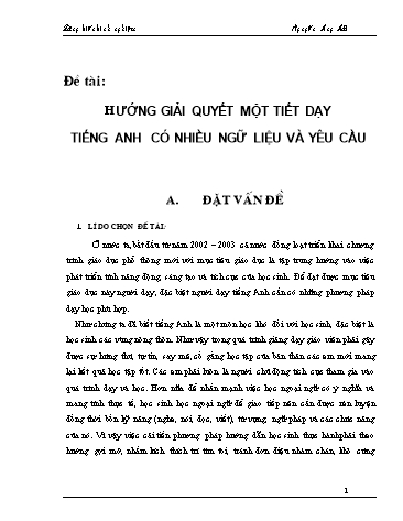 Sáng kiến kinh nghiệm Hướng giải quyết một tiết dạy Tiếng Anh có nhiều ngữ liệu và yêu cầu