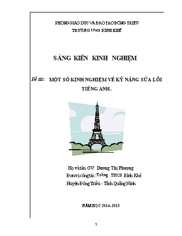 Sáng kiến kinh nghiệm Kỹ năng sửa lỗi Tiếng Anh (kỹ năng nói và viết) cho học sinh THCS