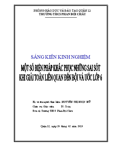 Sáng kiến kinh nghiệm Một số biện pháp khắc phục những sai sót khi giải toán liên quan đến bội và ước Lớp 6