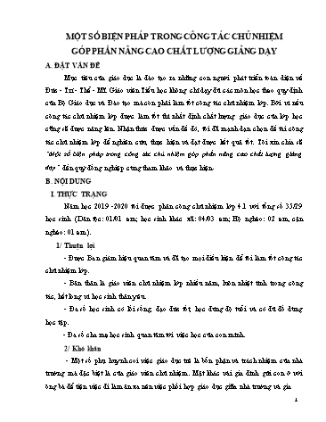 Sáng kiến kinh nghiệm Một số biện pháp trong công tác chủ nhiệm góp phần nâng cao chất lượng giảng dạy