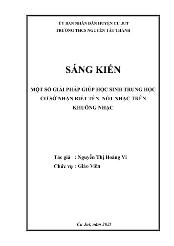 Sáng kiến kinh nghiệm Một số giải pháp giúp học sinh trung học cơ sở nhận biết tên nốt nhạc trên khuông nhạc