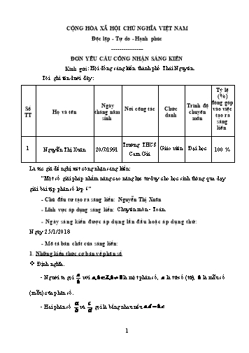 Sáng kiến kinh nghiệm Một số giải pháp nhằm nâng cao năng lực tư duy cho học sinh thông qua dạy giải bài tập phân số Lớp 6