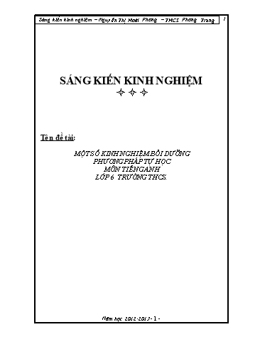 Sáng kiến kinh nghiệm Một số kinh nghiệm bồi dưỡng phương pháp tự học môn Tiếng Anh Lớp 6 Trường THCS