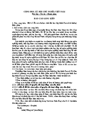 Sáng kiến kinh nghiệm Một số lỗi sai của học sinh khi học lập trình Pascal và hướng khắc phục