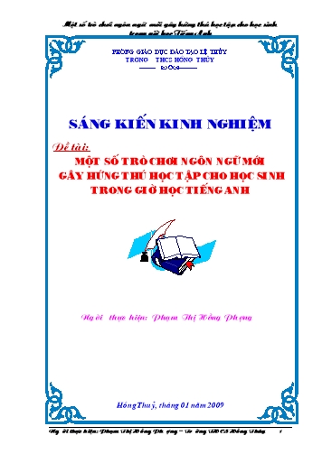 Sáng kiến kinh nghiệm Một số trò chơi ngôn ngữ mới gây hứng thú học tập cho học sinh trong giờ học Tiếng Anh