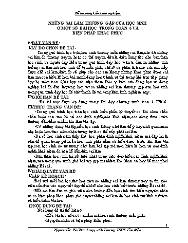 Sáng kiến kinh nghiệm Những sai lầm thường gặp của học sinh ở một số bài học trong Toán 6 và biện pháp khắc phục
