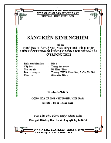 Sáng kiến kinh nghiệm Phương pháp vận dụng kiến thức tích hợp liên môn trong giảng dạy môn Lịch sử - Địa lí 6 ở trường THCS