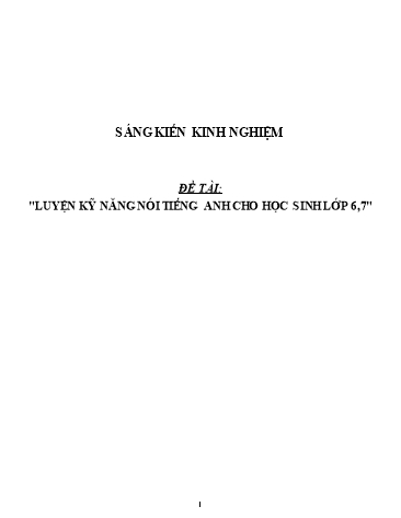 Sáng kiến kinh nghiệm Rèn luyện kỹ năng nói cho HS ở hai khối 6, 7