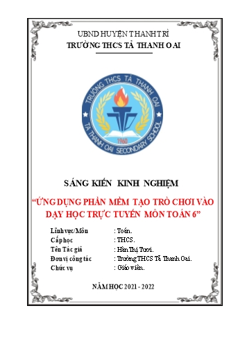 Sáng kiến kinh nghiệm Ứng dụng phần mềm tạo trò chơi vào dạy học trực tuyến môn Toán 6