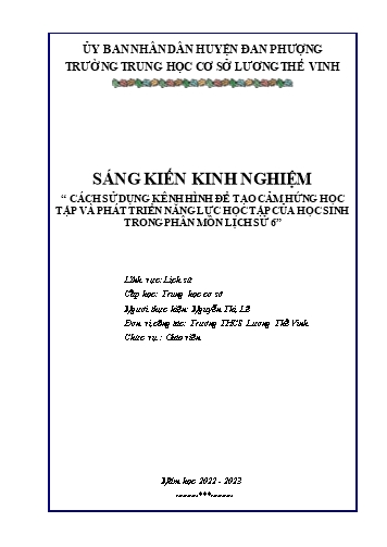 SKKN Cách sử dụng kênh hình để tạo cảm hứng học tập và phát triển năng lực học tập của học sinh trong phân môn Lịch sử 6