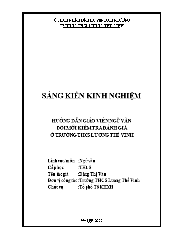 SKKN Hướng dẫn giáo viên Ngữ văn đổi mới kiểm tra đánh giá ở trường THCS Lương Thế Vinh