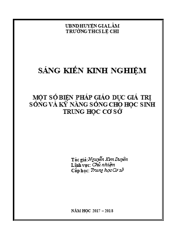 SKKN Một số biện pháp giáo dục giá trị sống và kỹ năng sống cho học sinh Trung học cơ sở