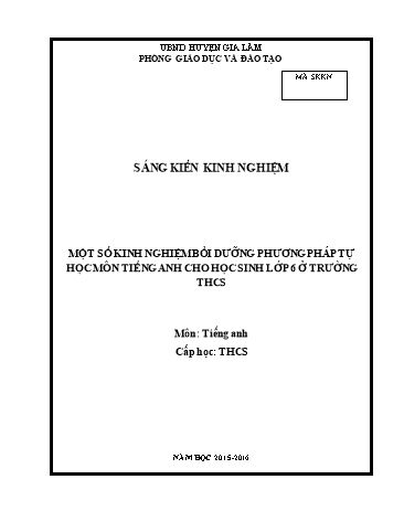 SKKN Một số kinh nghiệm bồi dưỡng phương pháp tự học môn Tiếng Anh cho học sinh Lớp 6 ở trường THCS