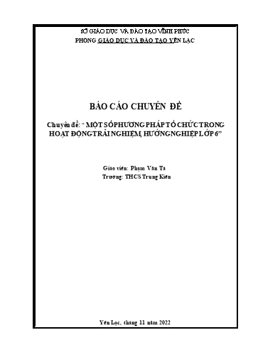 SKKN Một số phương pháp tổ chức trong hoạt động trải nghiệm, hướng nghiệp Lớp 6
