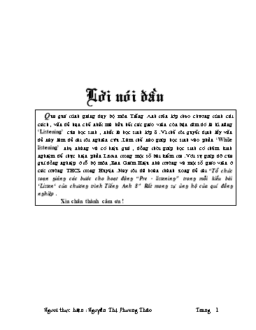 SKKN Tổ chức soạn giảng các bước cho hoạt động Pre-listening trong mỗi kiểu bài Listen của chương trình Tiếng Anh 8