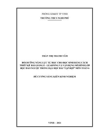 Đề cương SKKN Bồi dưỡng năng lực tự học cho học sinh bằng cách thiết kế bài giảng E-Learning và vận dụng mô hình lớp học đảo ngược trong dạy học bài Tập hợp môn Toán 6