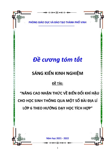 Đề cương SKKN Nâng cao nhận thức về biến đổi khí hậu cho học sinh thông qua một số bài Địa lí Lớp 6 theo hướng dạy học tích hợp