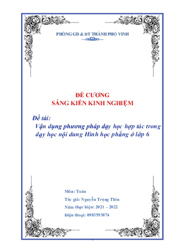 Đề cương SKKN Vận dụng phương pháp dạy học hợp tác trong dạy học nội dung Hình học phẳng ở Lớp 6