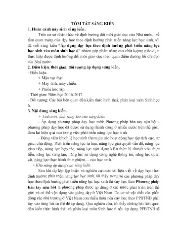 Sáng kiến kinh nghiệm Áp dụng dạy học theo định hướng phát triển năng lực học sinh vào môn Sinh học 6