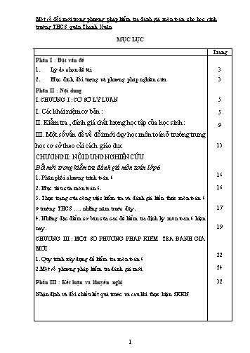 SKKN Một số đổi mới trong phương pháp kiểm tra đánh giá môn Toán cho học sinh trường THCS Quận Thanh Xuân