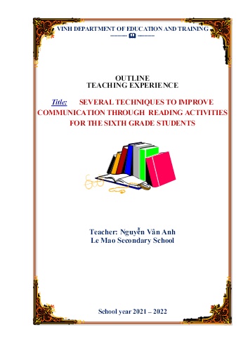 Title Several Techniques to improve communication through reading activities for the sixth grade students